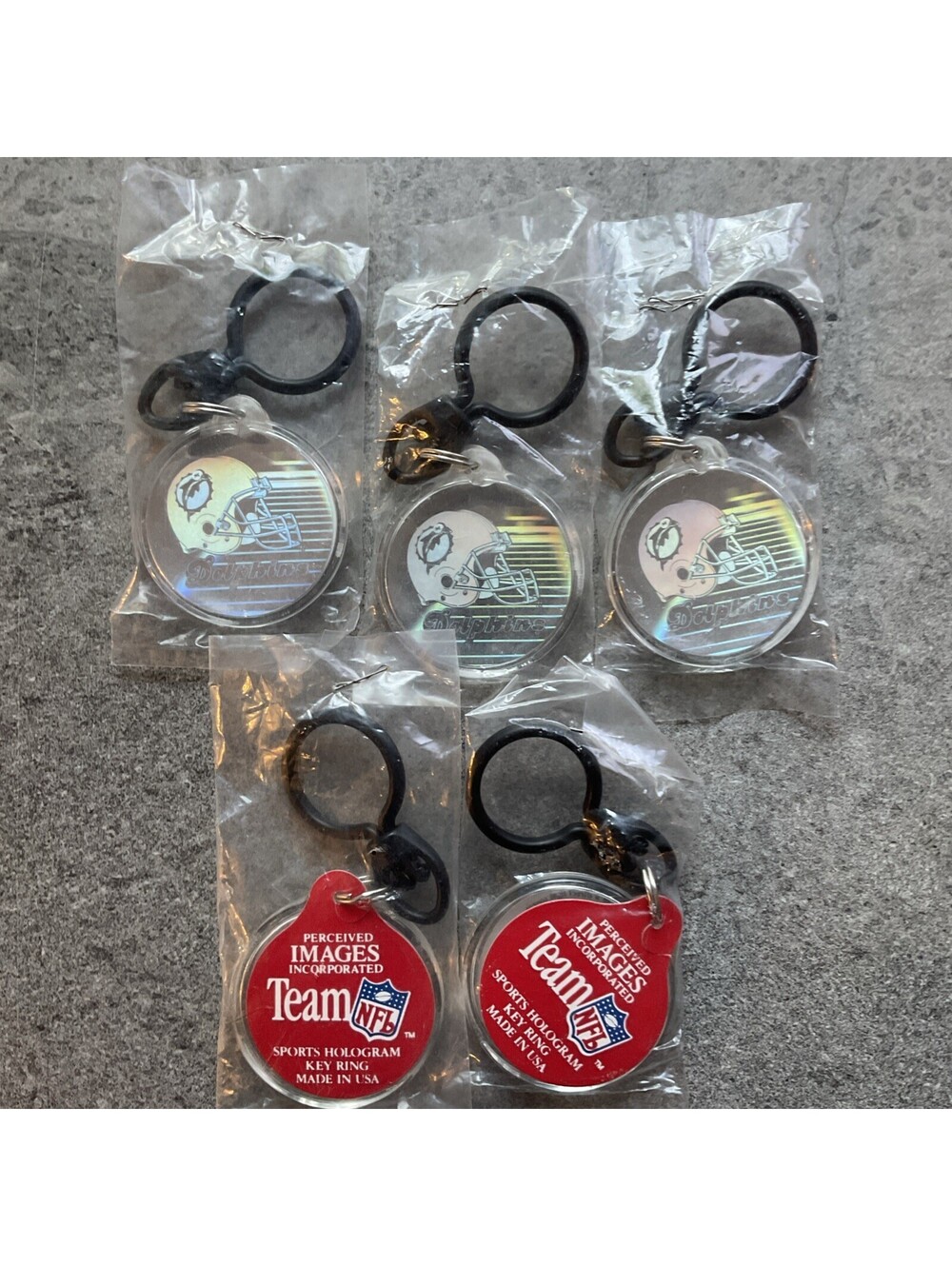 Vintage NFL Hologram Keychain Miami Dolphins 1 1/2” Lot Of Five NWT Lot 1